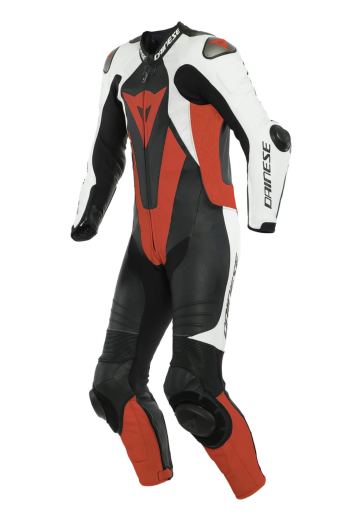 Tuta moto pelle intera estiva Dainese Laguna Seca 5 traforata Nero Bianco Rosso Fluo